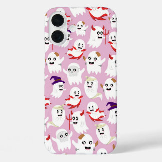 PINK WITH CUTE WHITE HALLOWEEN GHOSTS iPhone 16 PLUS CASE