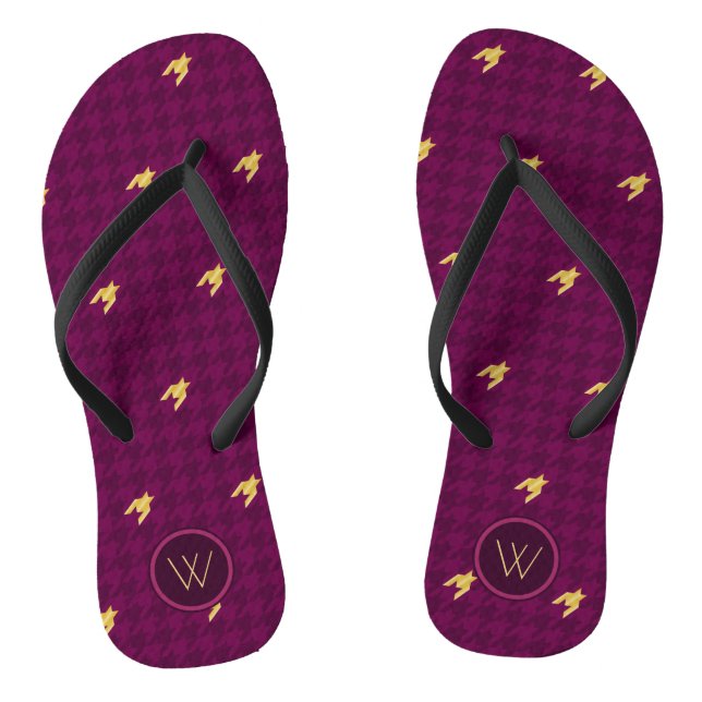 Pink with Gold Accent Houndstooth Flip Flops (Footbed)