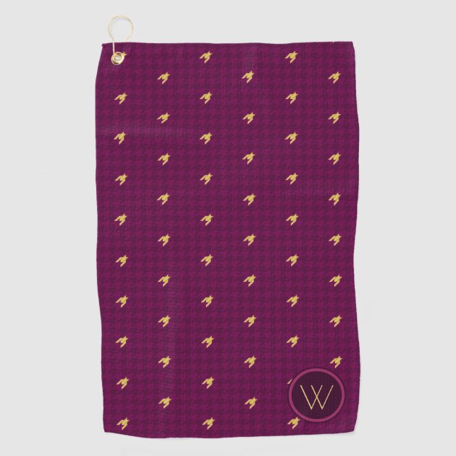 Pink with Gold Accent Houndstooth Golf Towel (Front)