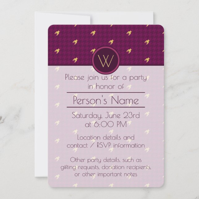 Pink with Gold Accent Houndstooth Party Invitation (Front)