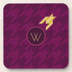 Pink with Gold Accent Houndstooth Square Coaster