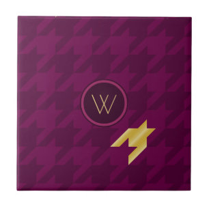Pink with Gold Accent Houndstooth Tile
