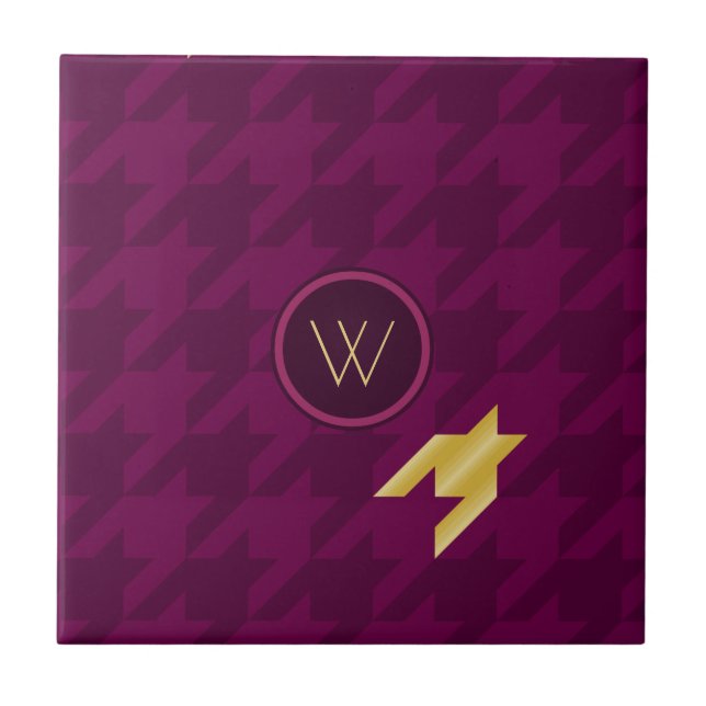 Pink with Gold Accent Houndstooth Tile (Front)