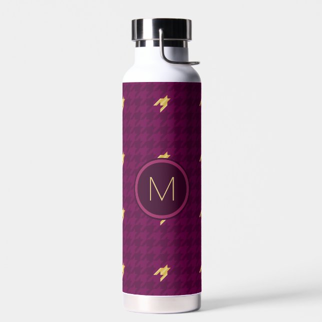 Pink with Gold Accent Houndstooth Water Bottle (Left)