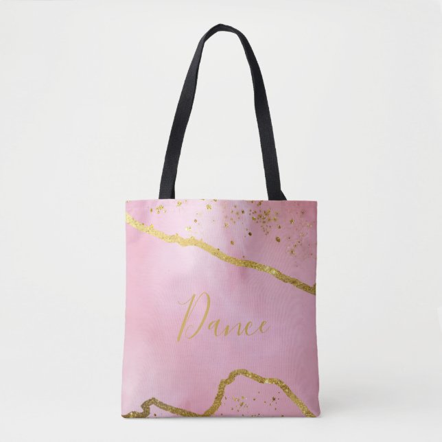 Pink with Gold Glitter Dance Tote Bag (Front)