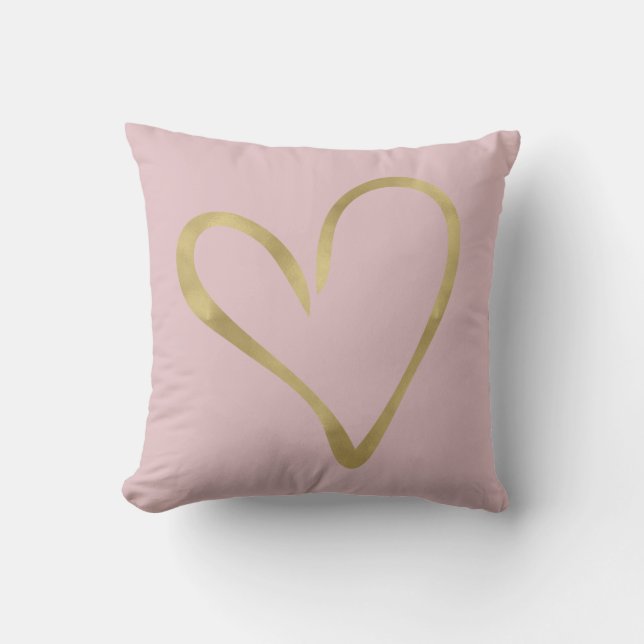 Pink with Gold Heart Throw Pillow (Front)