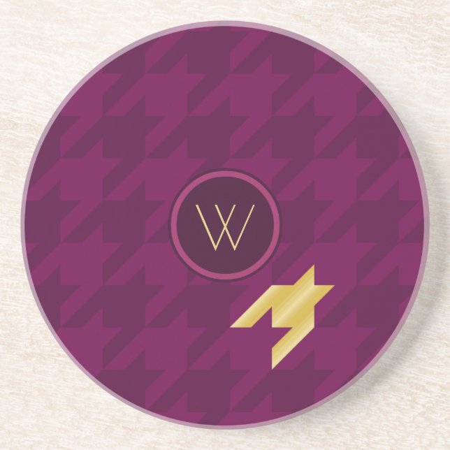 Pink with Gold Houndstooth Sandstone Coaster (Front)