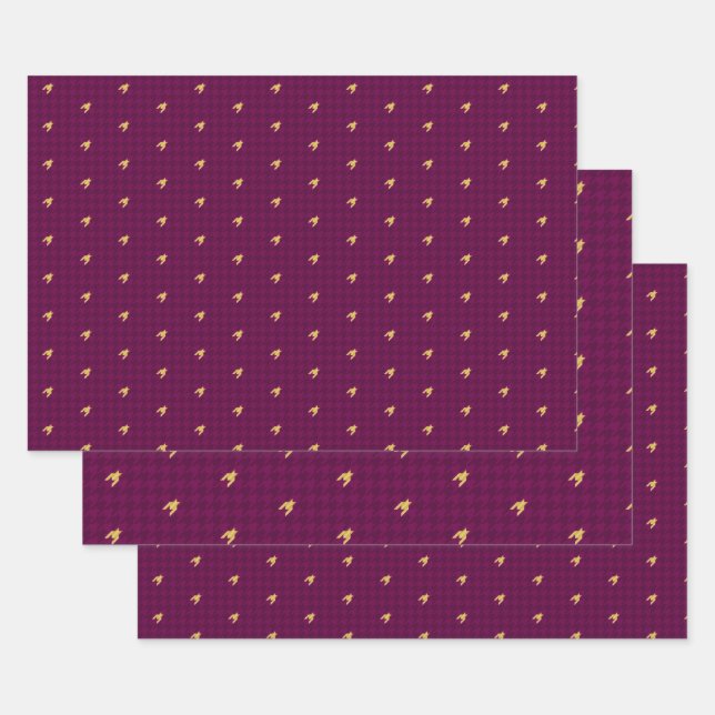 Pink with Gold Houndstooth Wrapping Paper Set (Set)