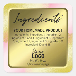 Pink With Gold Ink Ingredient Labels