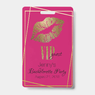 Pink with Gold Lip Print Bachelorette Party Badge