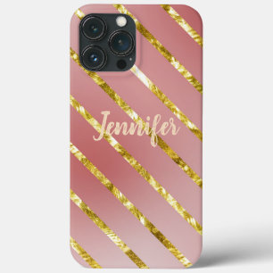 Pink with Gold Sparkling Lines Custom iPhone 13 Pro Max Case