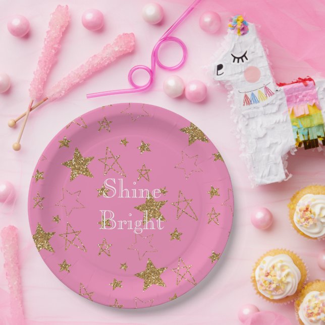 Pink with Gold Stars Paper Plate (Party)