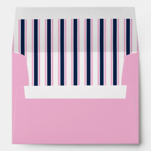 Pink with Navy Blue Striped Lining Envelopes