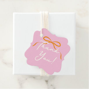 Pink with Orange Bow Thank You Favor Tags
