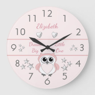 Pink with silver stars and name large clock