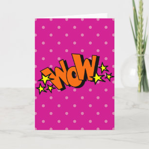 Pink with White Dots Wow Greeting Card