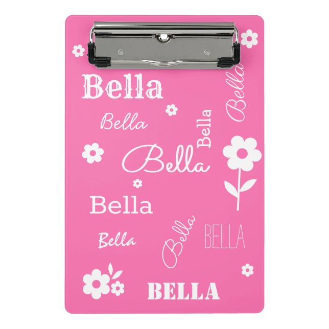 Pink with White Flowers, Customized Mini Clipboard (Front)