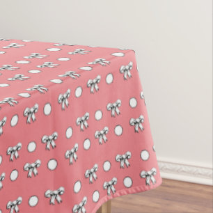Pink with White Polka Dots and Cartoon Bows Tablecloth