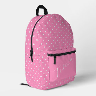 Pink with White Polka Dots Personalized  Printed Backpack