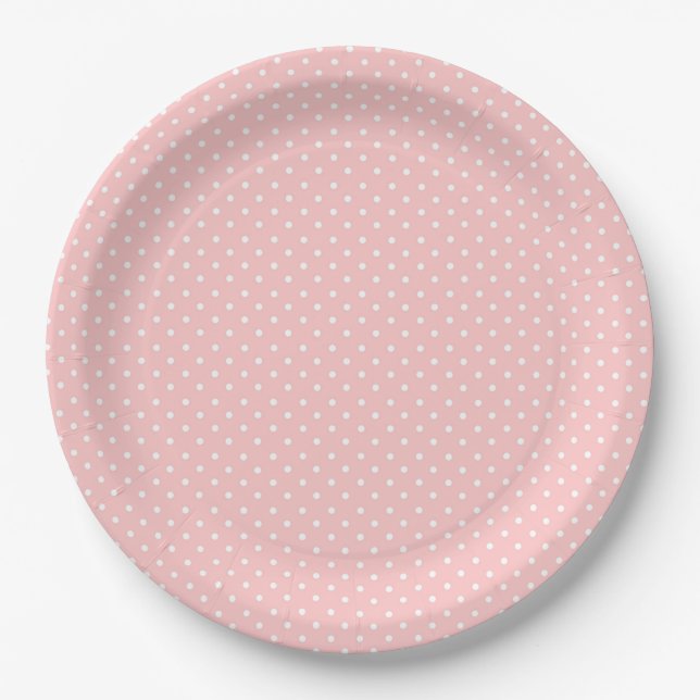 Pink with White Polkadots  Paper Plate (Front)