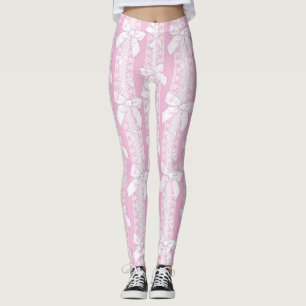 PINK WITH WHITE RIBBONS & BOWS LEGGINGS