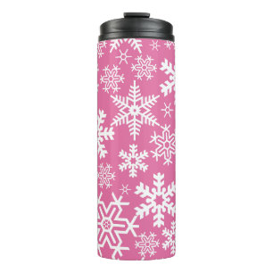 PINK WITH WHITE WINTER HOLIDAY SNOWFLAKES THERMAL TUMBLER