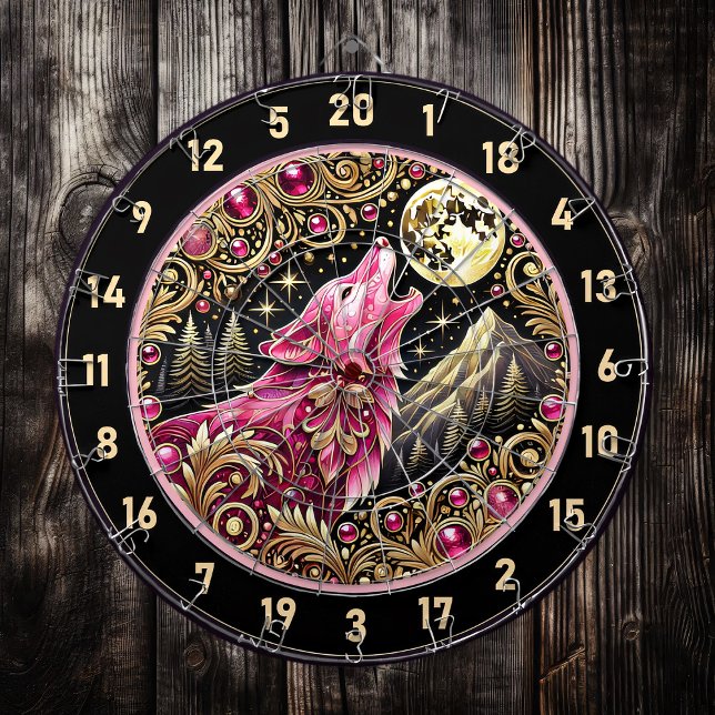 Pink Wolf Beneath Moon Commands Attention Dartboard (Creator Uploaded)