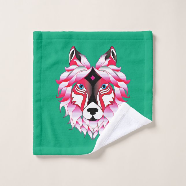 Pink Wolf Head Polygon Design-24531 Wash Cloth (Wash Cloth)