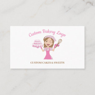 Pink Woman Pastry Chef Bakery Wedding Cake Business Card