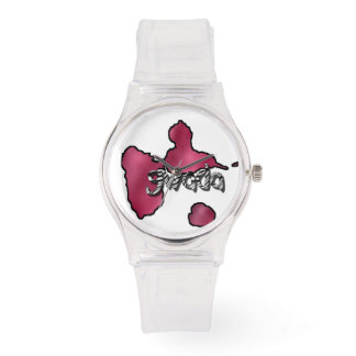 Pink Woman Watch with Map of Guadeloupe