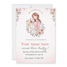 Pink women pregnant floral baby shower invitation