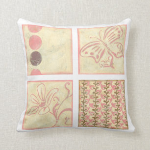 Pink Woodblock Drawings by Chariklia Zarris Throw Pillow