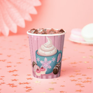 Pink Wooden Hot Cocoa Whipped Cream Baby Shower Paper Cups