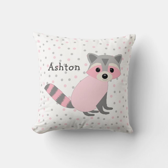 Pink Woodland animal baby nursery name Throw Pillow (Front)