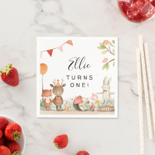 Pink Woodland Birthday Party Napkin