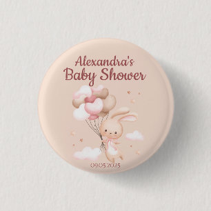 Pink Woodland Bunny Rabbit Baby Shower 1 Inch Round Button