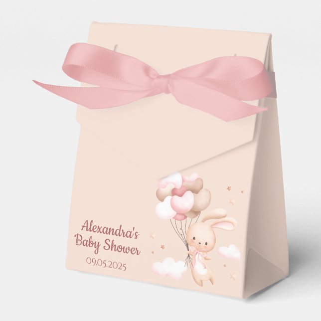 Pink Woodland Bunny Rabbit Baby Shower Favor Box (Front Side)
