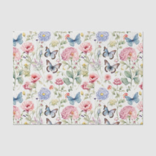 Pink Woodland Butterflies and Flowers Decoupage Tissue Paper