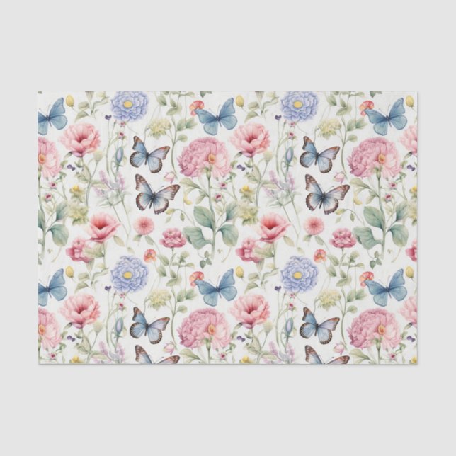 Pink Woodland Butterflies and Flowers Decoupage Tissue Paper (Front)