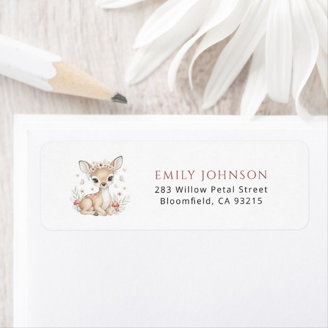 Pink Woodland Deer Girl Baby Shower Return Address (Insitu)