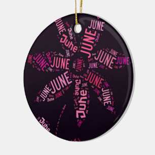 Pink Word Cloud June Flower Text Ceramic Ornament