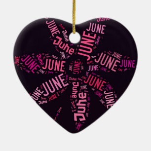 Pink Word Cloud June Flower Text Ceramic Ornament