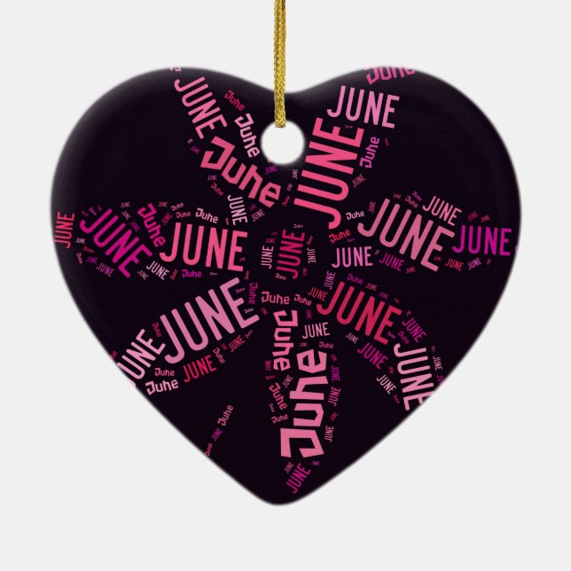 Pink Word Cloud June Flower Text Ceramic Ornament (Back)