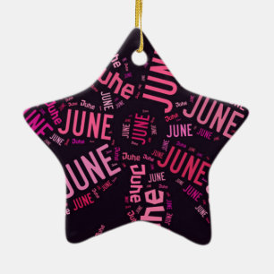 Pink Word Cloud June Flower Text Ceramic Ornament