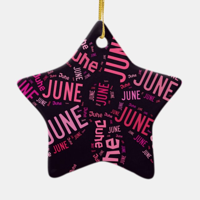 Pink Word Cloud June Flower Text Ceramic Ornament (Back)