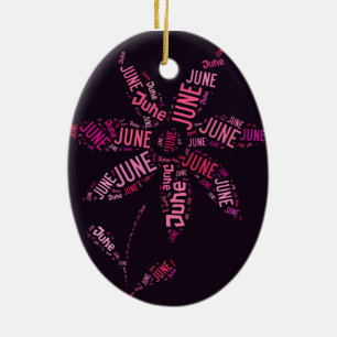 Pink Word Cloud June Flower Text Ceramic Ornament