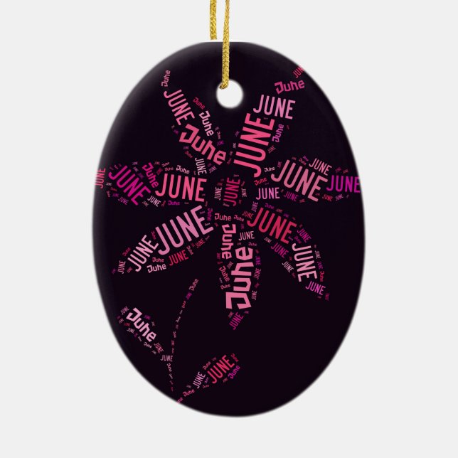 Pink Word Cloud June Flower Text Ceramic Ornament (Back)