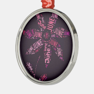Pink Word Cloud June Flower Text Metal Ornament