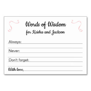 Pink Words of Wisdom Girl Baby Shower Advice Cards