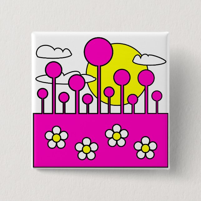 Pink World 2 Inch Square Button (Front)